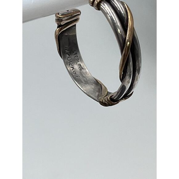 RMJ‎ Signed Designer Sterling Silver 1/20 12k Gold filled Wrapped Hoop Earrings - Picture 6 of 12
